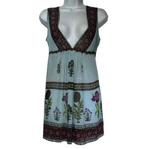 Coco And Chase Women’s Boho Sleeveless Blouse Top Floral V Neck Mesh Size M